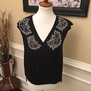 Cupio Faux Wrap Embellished Top Sz S